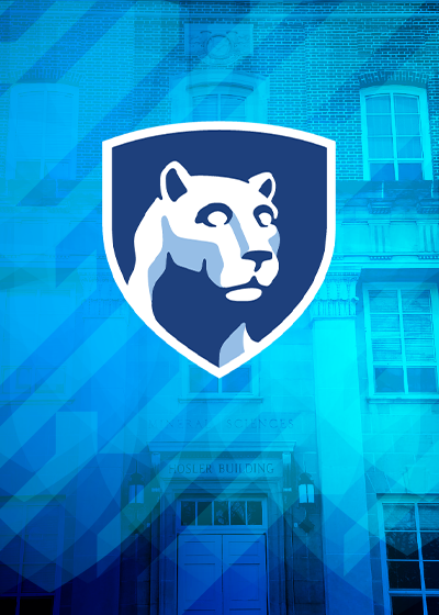 a photo of the person is not available so there is a placeholder image of the hostler bldg with a blue overlay and of the Penn State shield